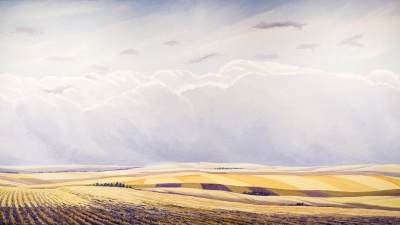 Chris Overvoorde painting of an open field with vast sky.