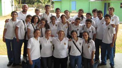 Ana Barahona with classmates and teachers from International School of Tegucigalpa.
