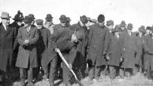 People gathered to witness the 1910 groundbreaking of the Franklin campus.