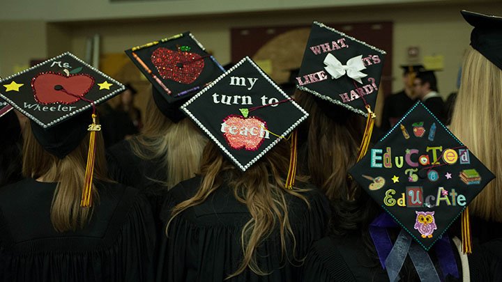 Graduation caps with writing on them like 