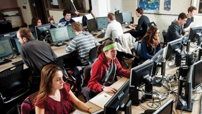 Students in a computer lab working with GIS.