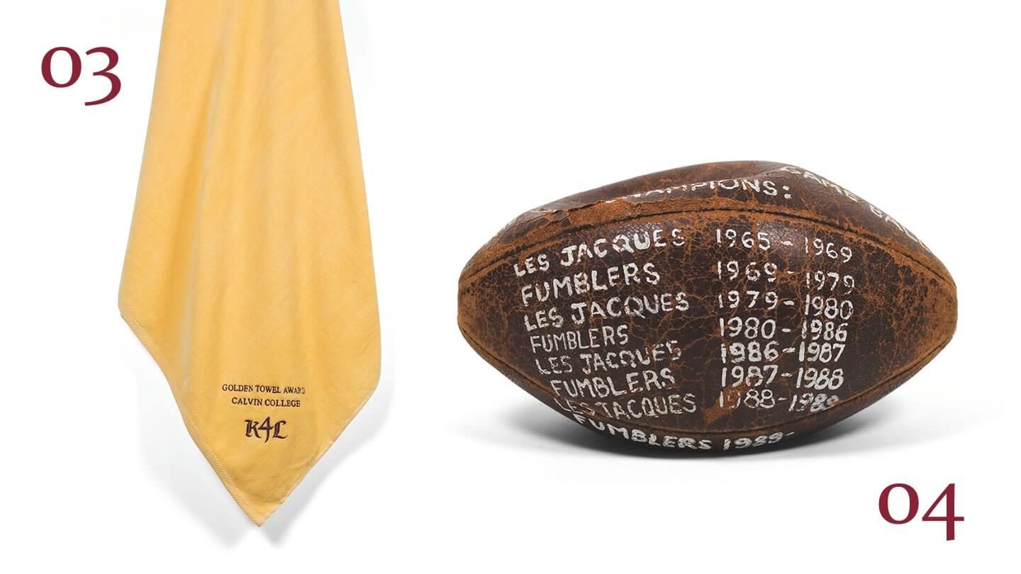 The golden towel and Les Jacques de Chimes football.