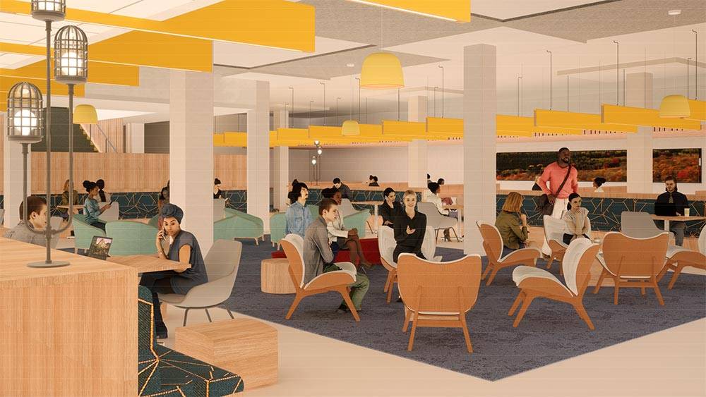 3D rendering of the student lounge (100 level)