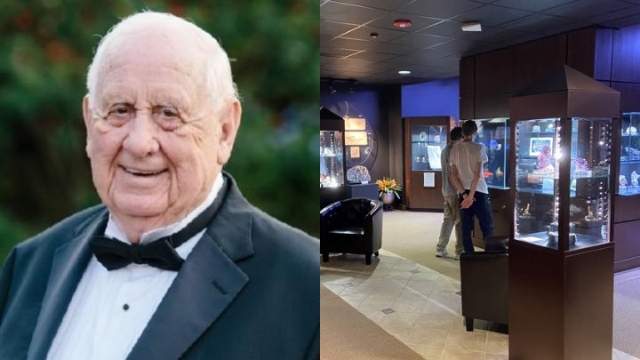 Bruce Dice in a tuxedo (left), the Dice Museum with visitors (right)