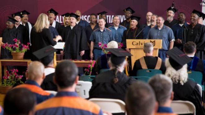 A group of CPI graduates and students sing at the 2024 Commencement ceremony.