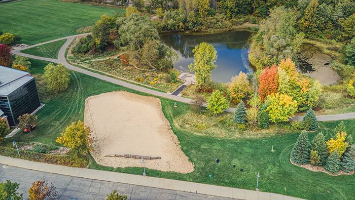 Dune on Calvin Campus is shown from above in a drone photo.