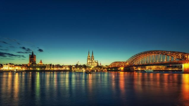 Cologne & Rhine River night scene