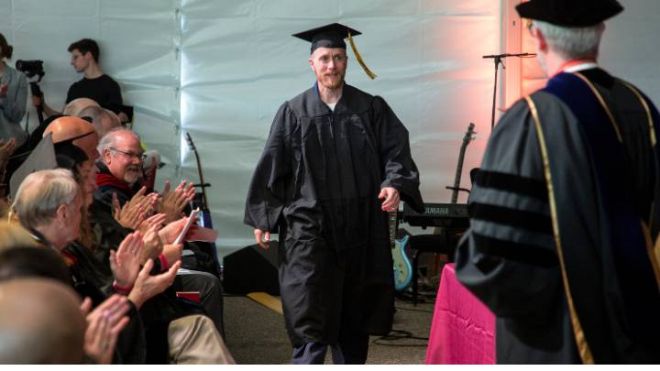 In May 2022, Chris Bernaiche received his associate's degree in a grand celebration inside Handlon Correctional Facility in Ionia, Michigan.