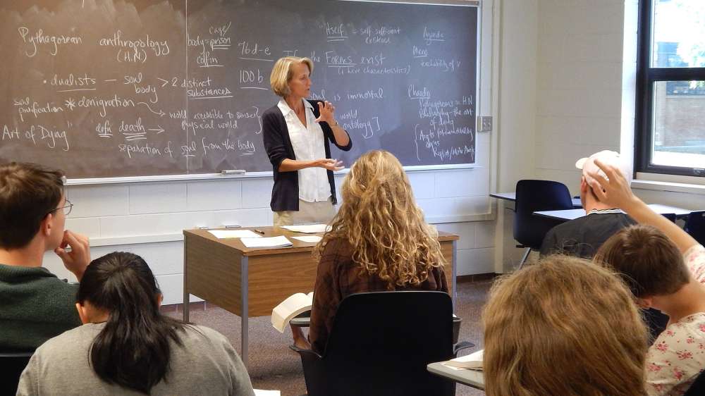 Professor DeYoung teaches a class of philosophy students