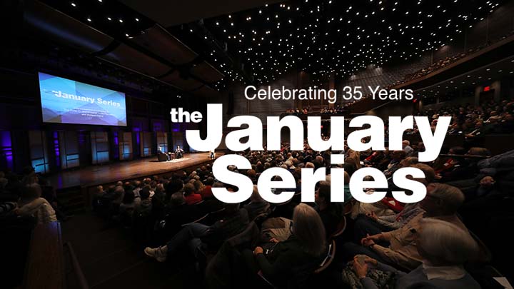 The January Series logo superimposed on an image of a full crowd in the CFAC Auditorium.