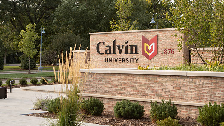 The Calvin University sign along Burton Street.