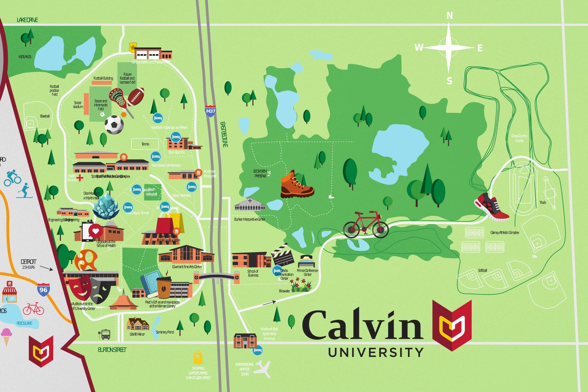 Calvin University campus map with new construction