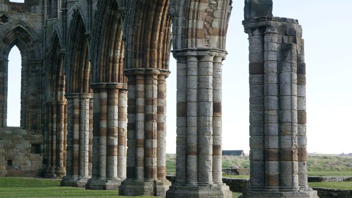 columns in a ruined ancient church in England