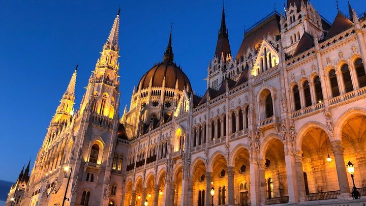 The Hungarian Parliament in Budapest, lit up at night