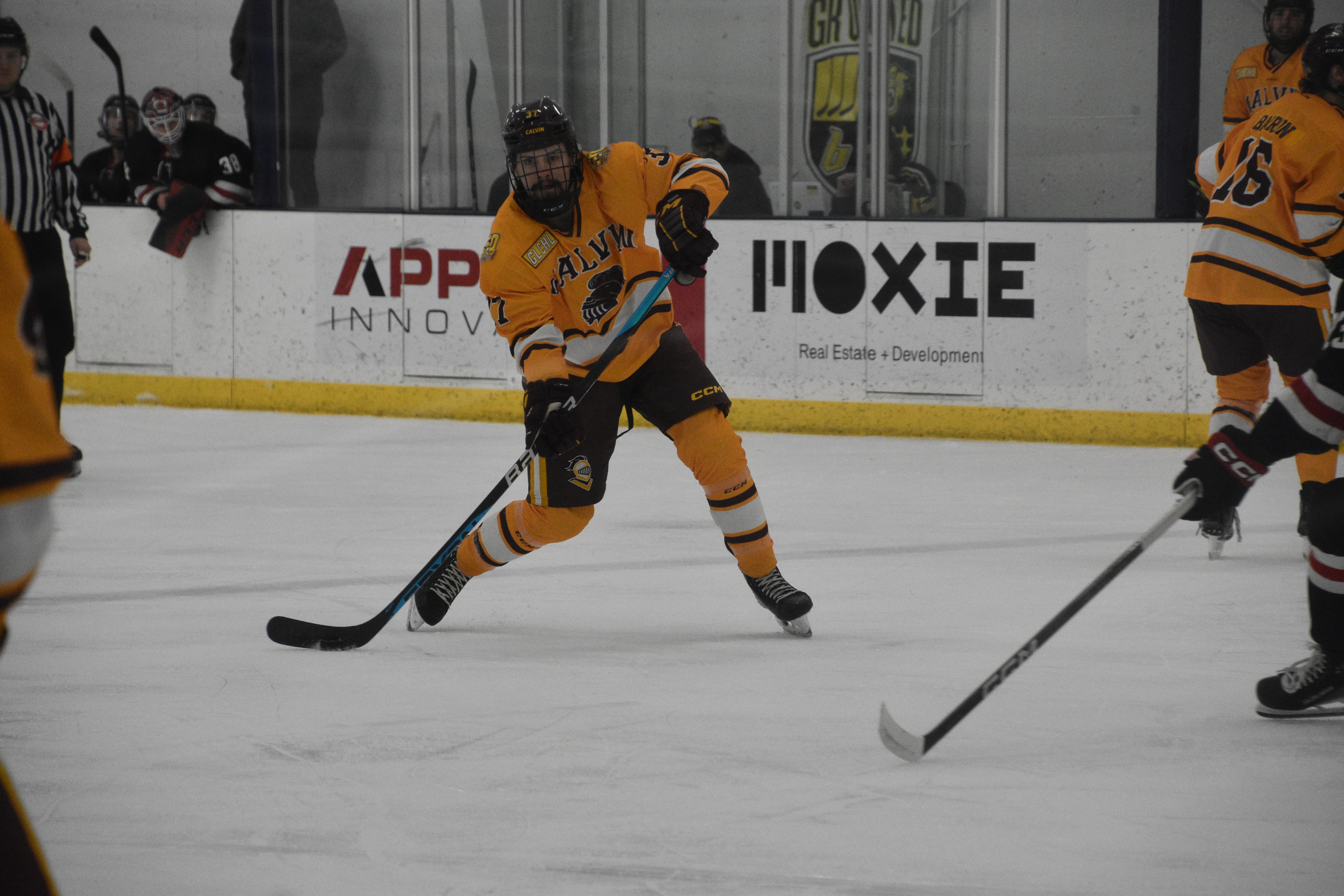 Calvin men's hockey DI team on the ice