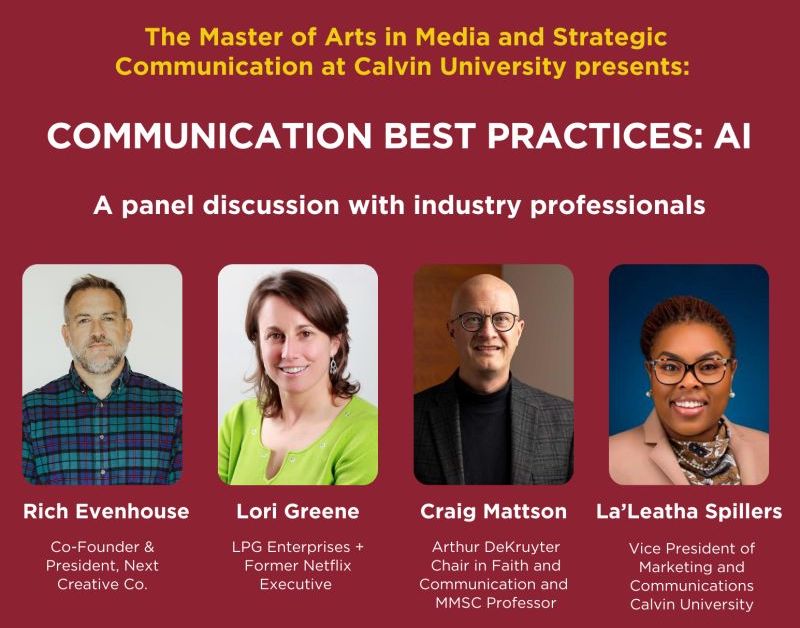 Communication Best Practices: AI event poster, with images of the four panelists.