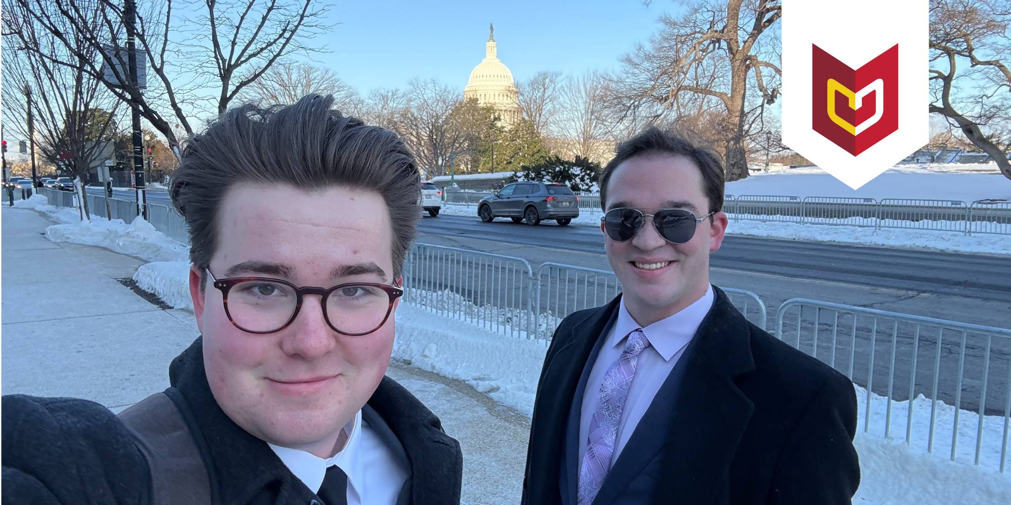 Calvin students Ian Tjoelker and Joe Toly walking to their internships in Washington D.C.