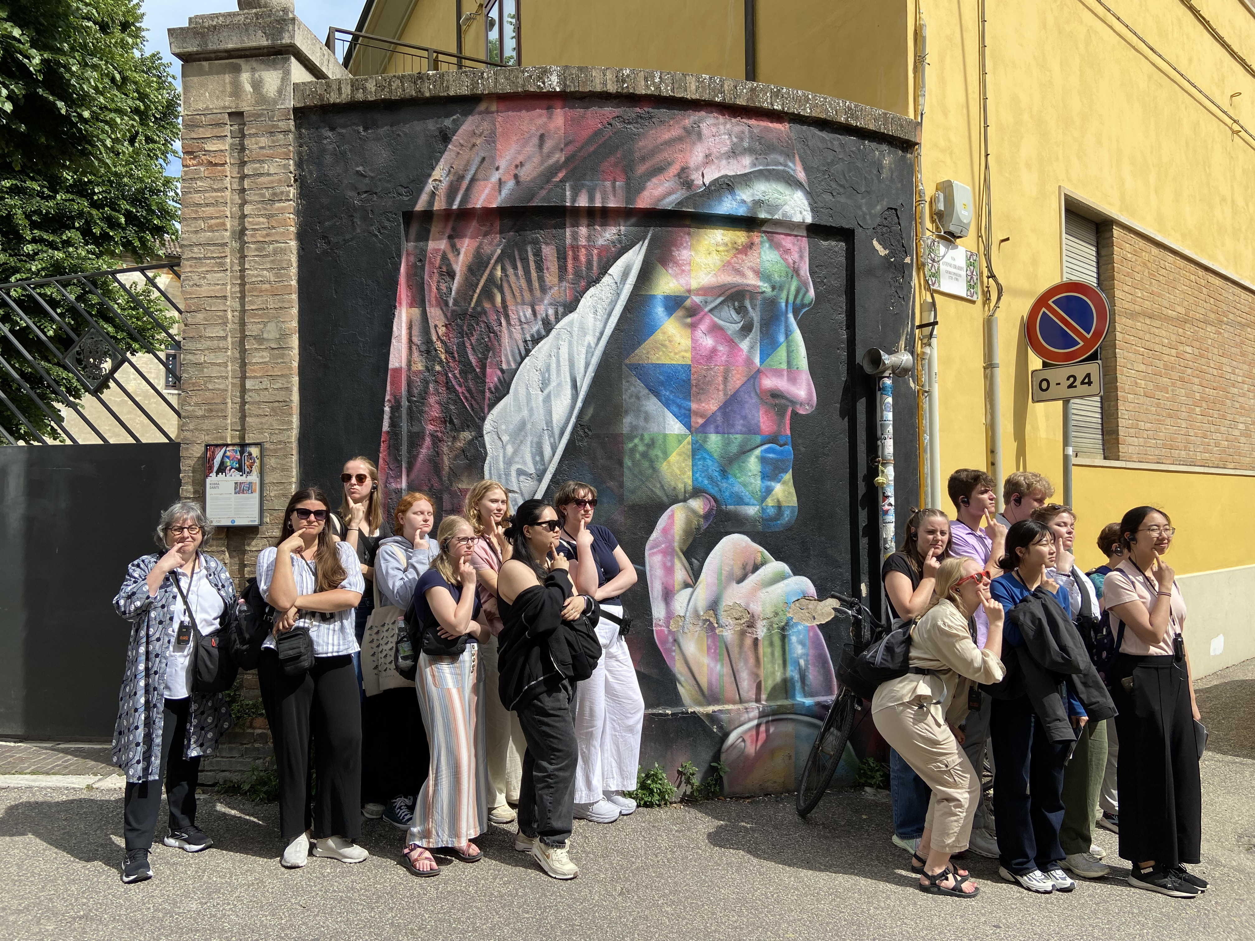 students by mural