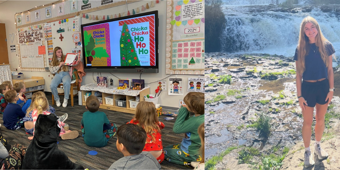 Pictures of Lexi Borger - working at a school and hiking by a waterfall