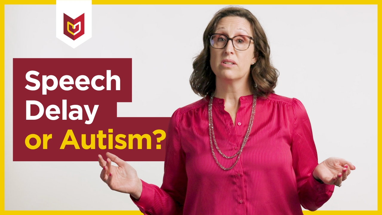 Erinn Finke, speech pathology professor, presenting about speech delays or autism