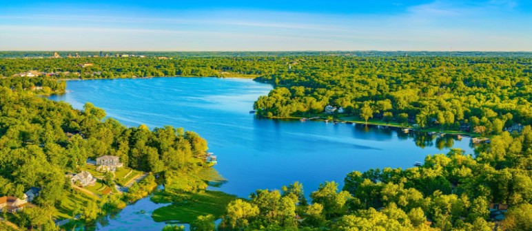 Aerial photo of Reeds Lake in Grand Rapids, MI