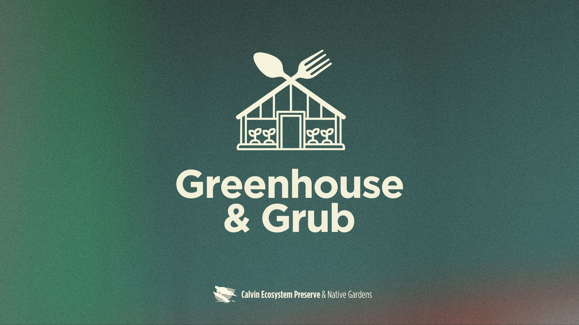 title header with green background , greenhouse with utensils as roof