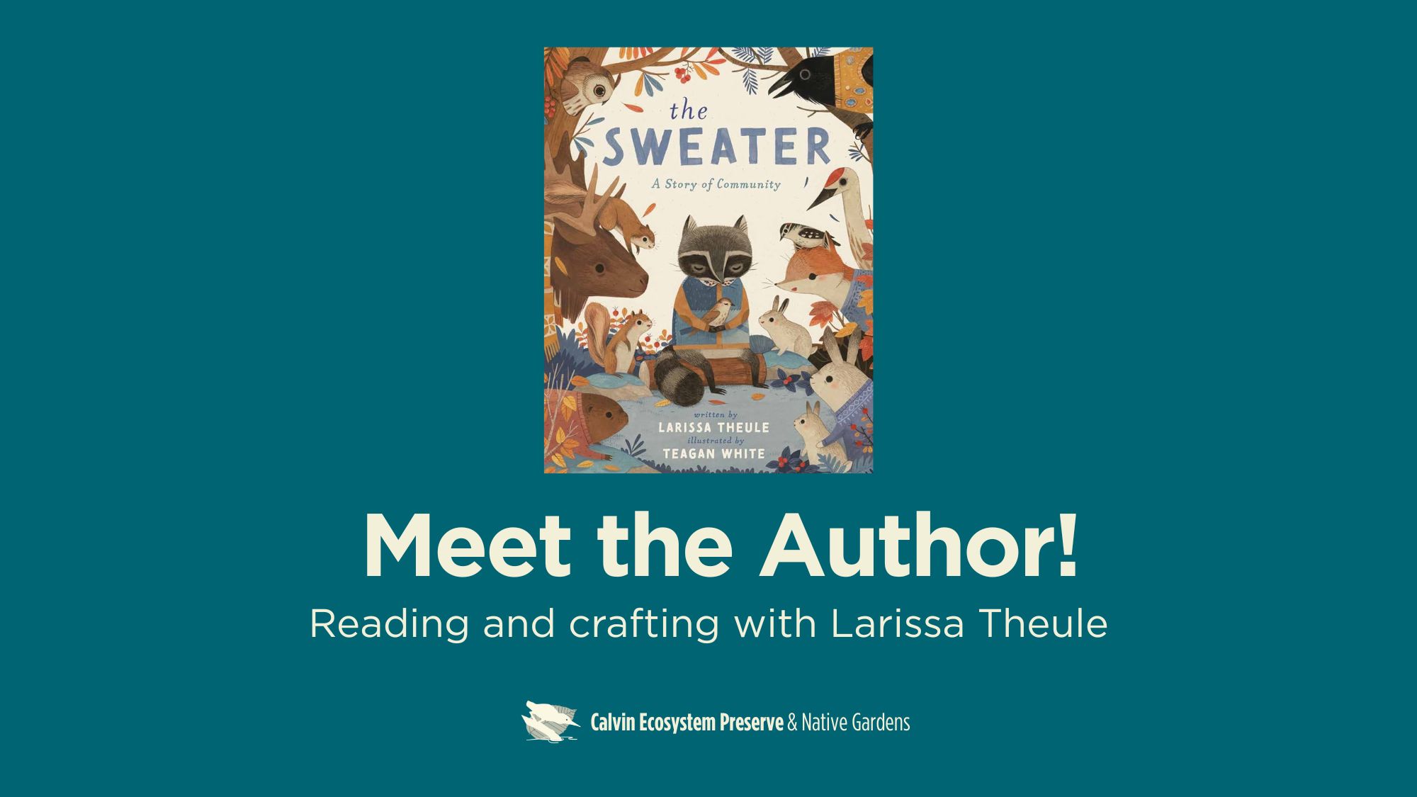 Title header with The Sweater book cover, blue background