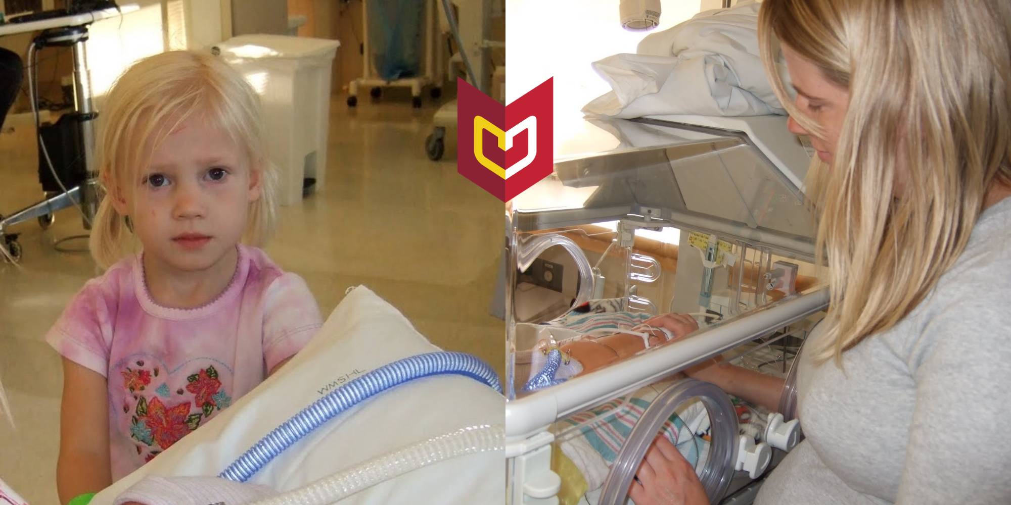 Lilly Teitsma as a young girl watches her mom attend to her younger brother at Helen DeVos Children's hospital.