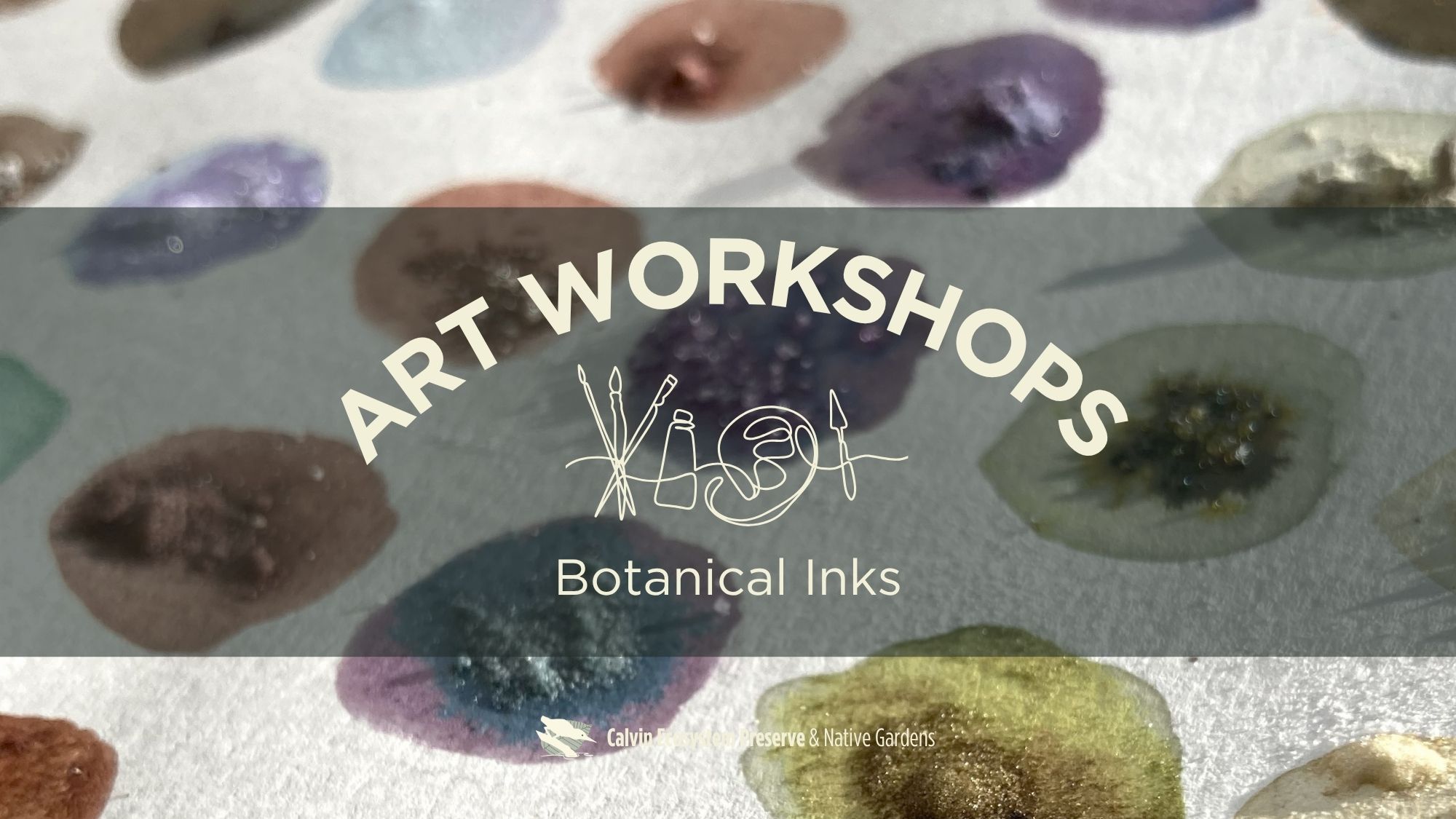 title header with botanical inks spots on paper