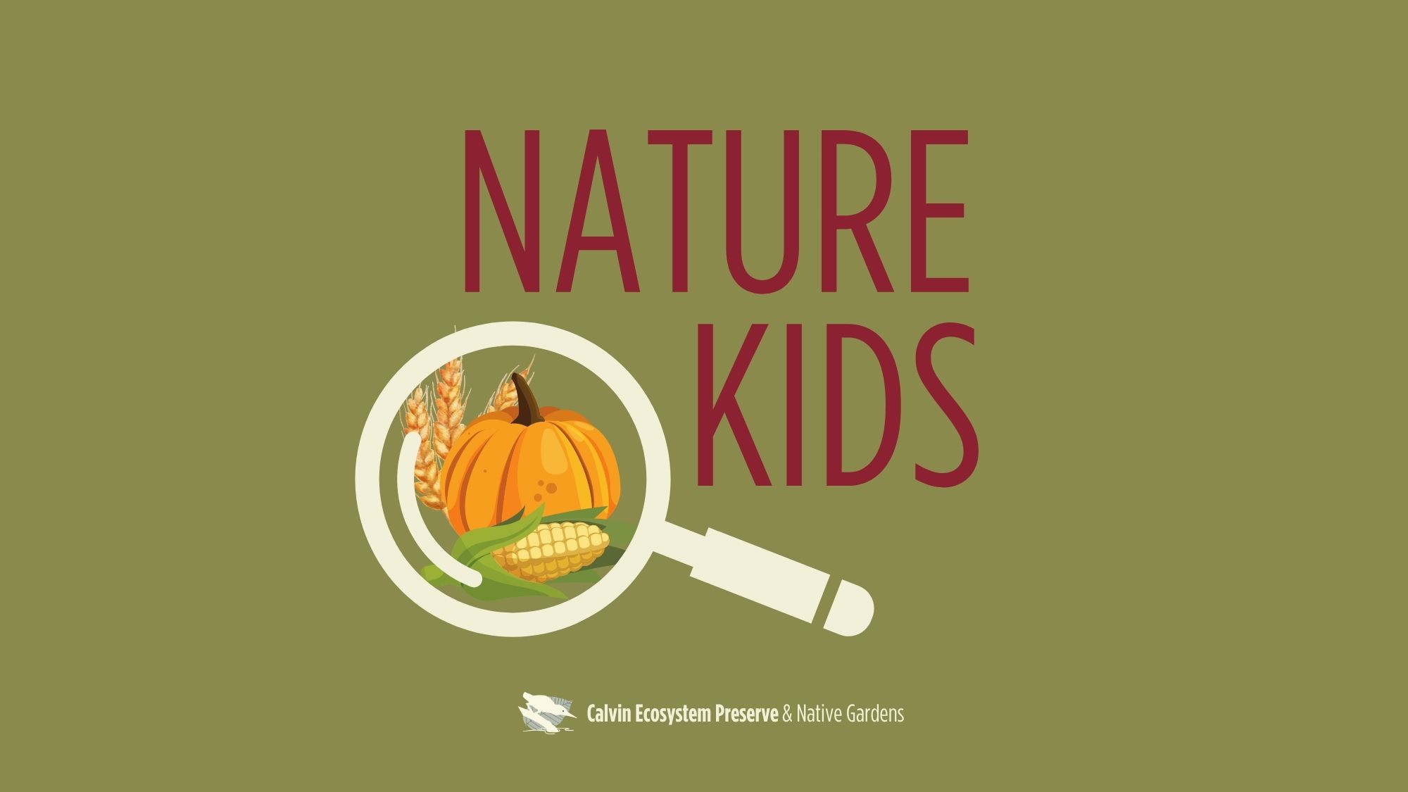 event header with title, fall foods in a magnifying glass