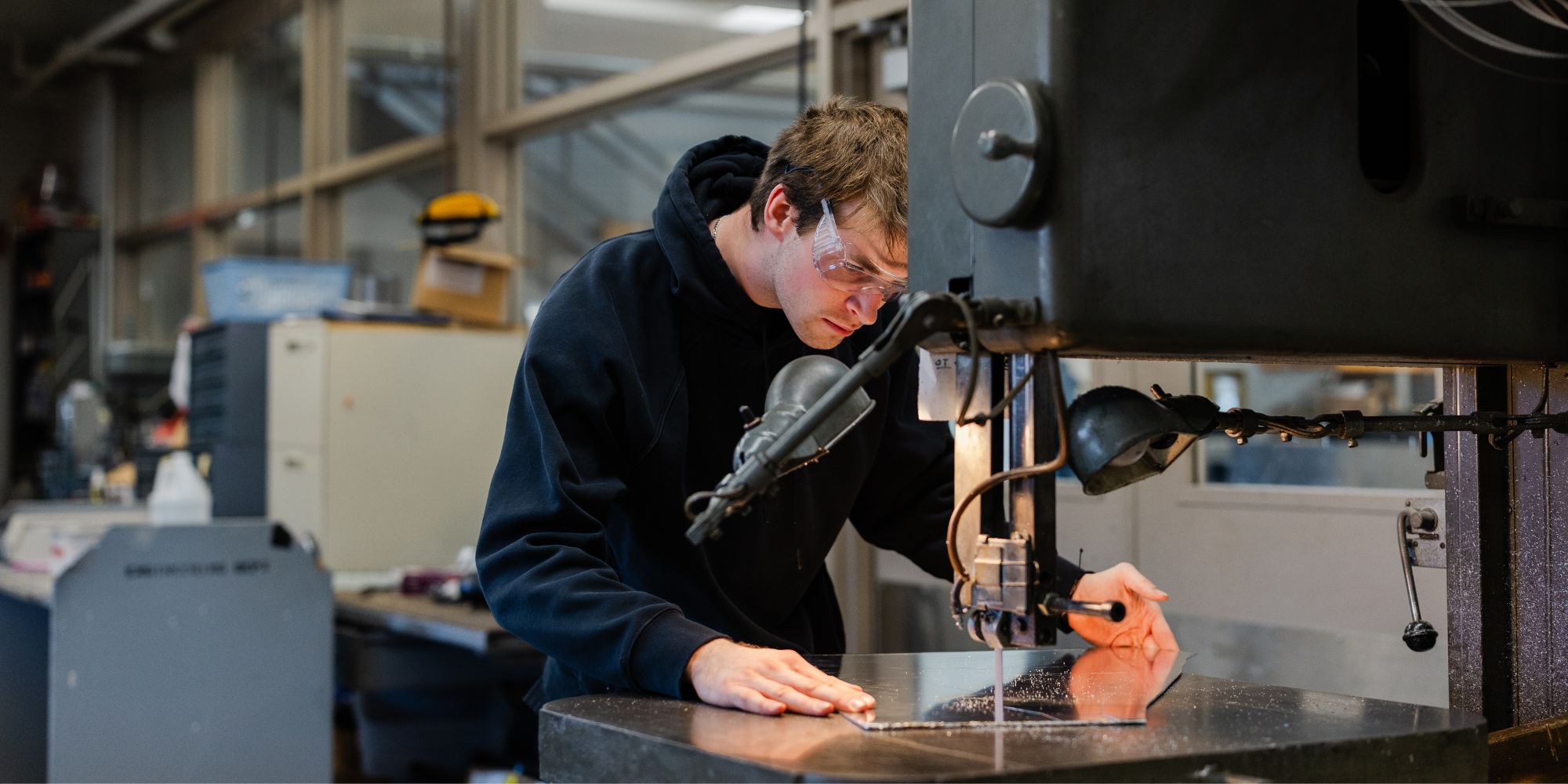 A student working in an engineering lab at Calvin University.