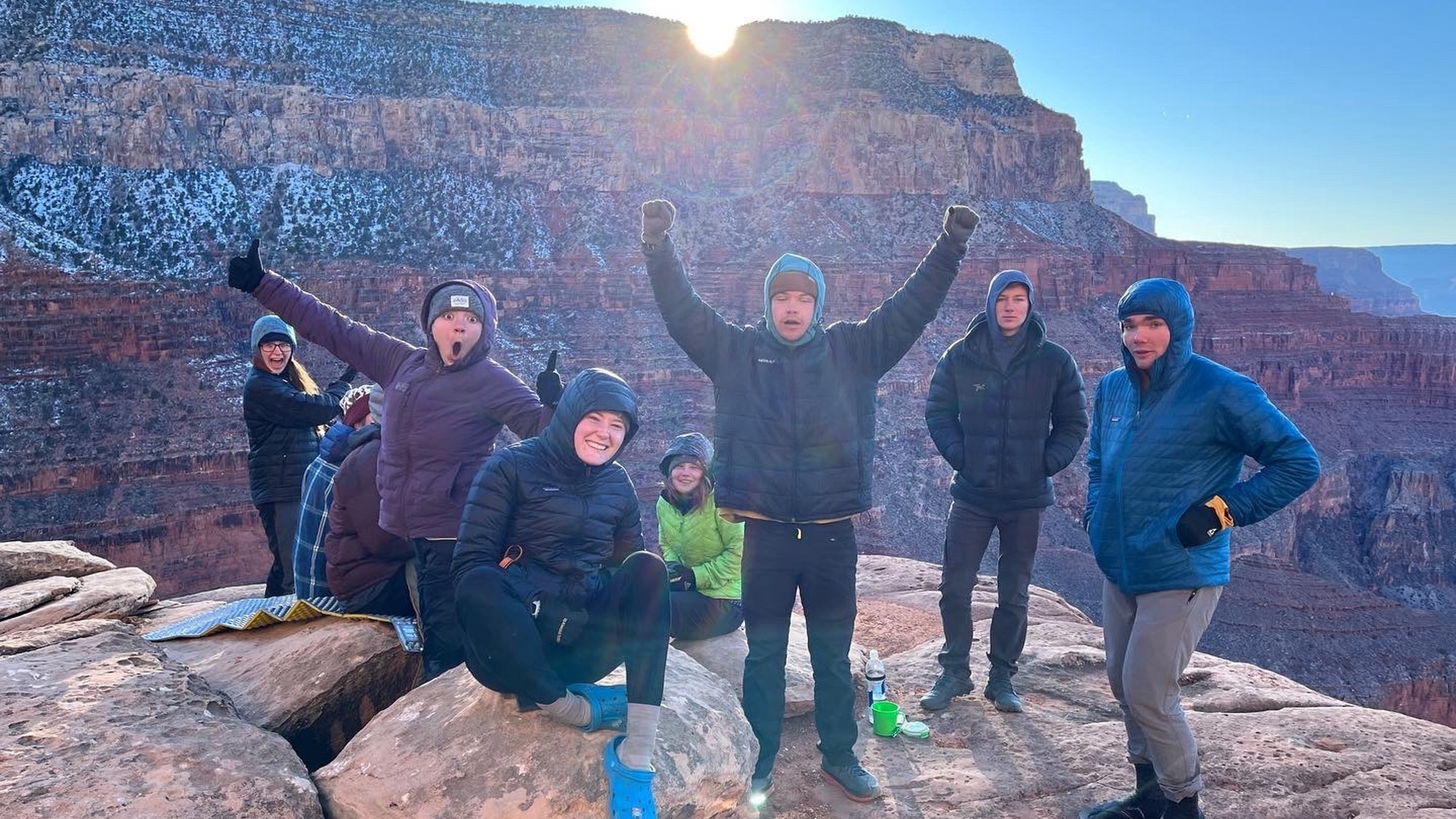 Students celebrating in the Grand Canyon backpacking trip