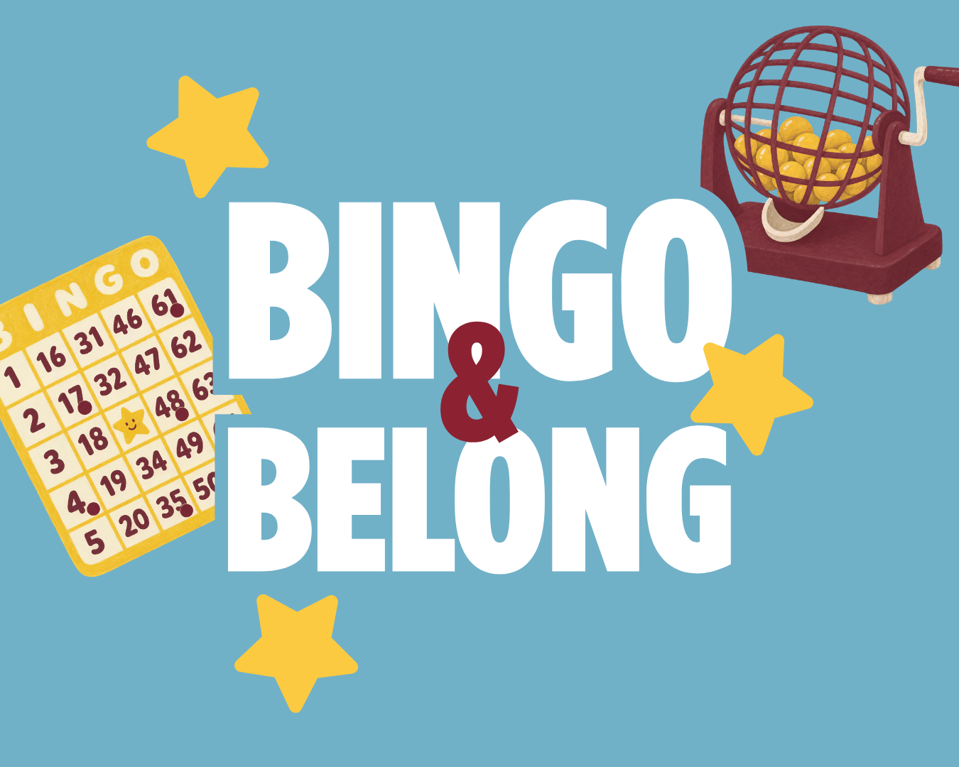 Bingo and Belong banner with bingo cards and stars
