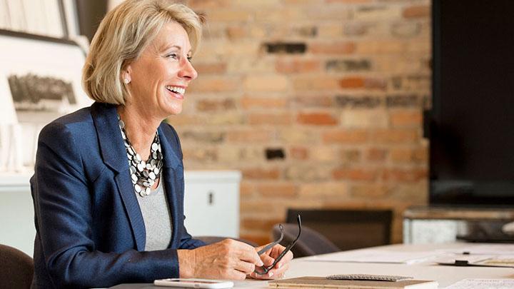 DeVos is the first graduate of Calvin College to be selected as a member of the Cabinet of the President of the United States.