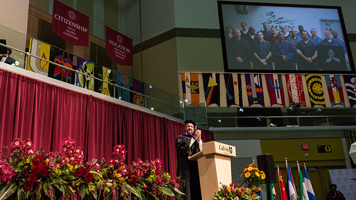 During Saturday's Commencement ceremony, President Michael Le Roy recognizes the students who will receive their associate's degrees.