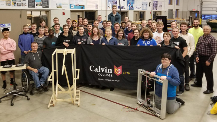 Calvin College and South Christian students collaborated on a robot for the FIRST Robotics competition.