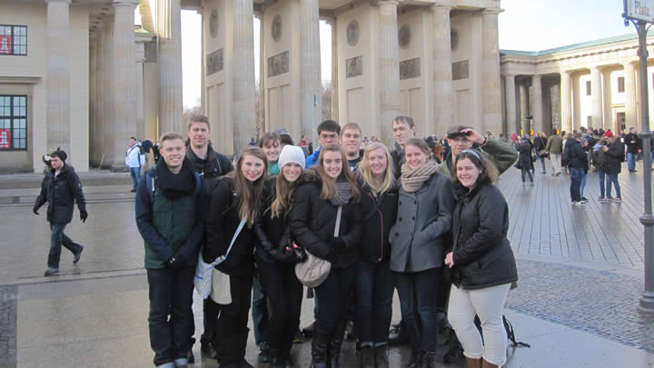 Corey Roberts (back left) and his students in Berlin during 2014 Interim.