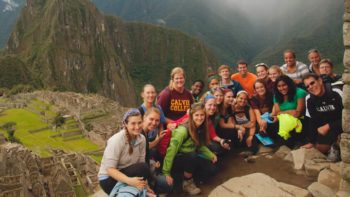 Don De Graaf (far right) poses with a group of students in the semester program in Peru.