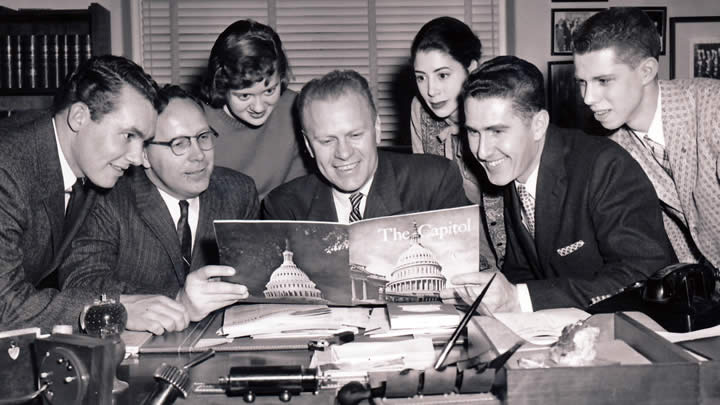 In 1959, Henry Ippel and students visit with future president Gerald Ford.