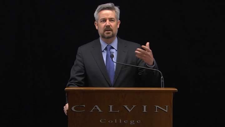 President Le Roy speaks at a press conference on Calvin's campus on Wednesday, Jan. 14.