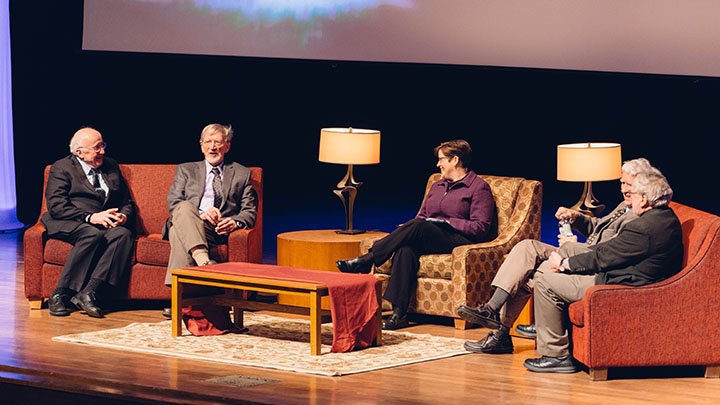 In 2016, renowned thought leaders and former Calvin professors Richard Mouw, Alvin Plantinga, Nicholas Wolterstorff and George Marsden appeared together for the award-winning January Series.