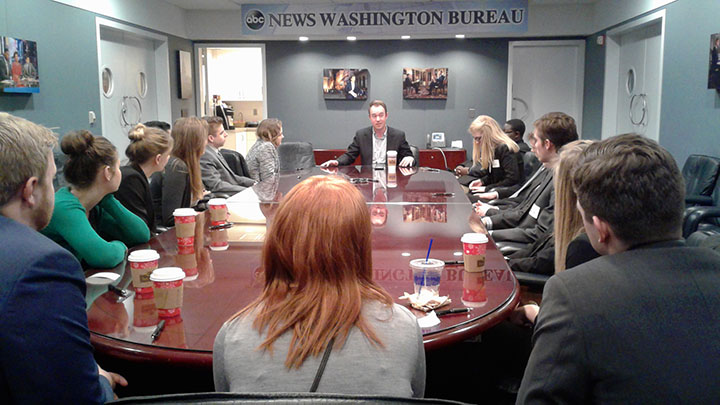 Students made a stop at ABC News and met with 2014 Calvin grad Ryan Struyk.