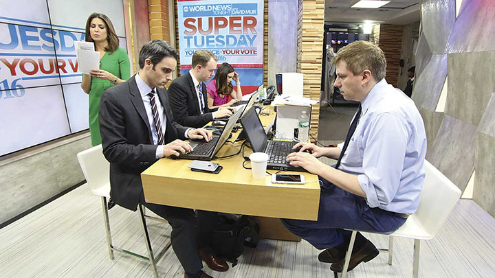 Ryan Struyk (seated in the middle) is covering the 2016 election for ABC News in Washington.