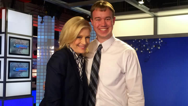 Ryan Struyk poses with Diane Sawyer on the ABC News set in New York City.