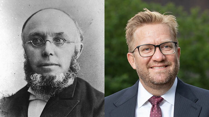 A black and white photo of Geert Boer next to a color photo of Wiebe Boer