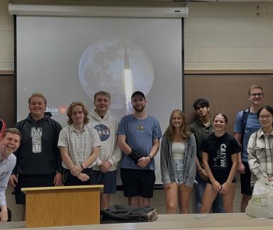 Aerospace engineering students get together for the kickoff of the Calvin AIAA Student Branch. Looking forward to a great year!  