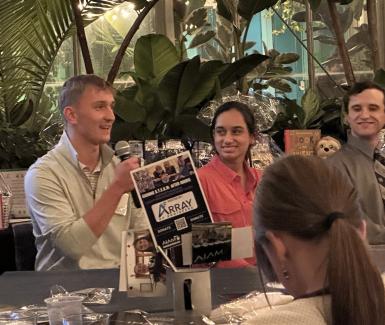 Beau Reeder, an aerospace engineering junior, represents Calvin University on a panel session for the Aerospace Industry Association of Michigan's 'Gaining S.T.E.A.M. After Hours' event in Grand Rapids, Michigan on Nov 6, 2025  