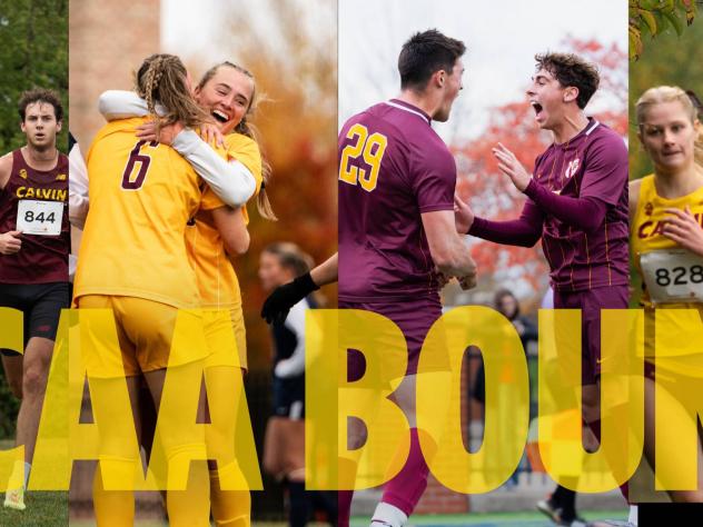 Athletics competing and celebrating from Calvin teams