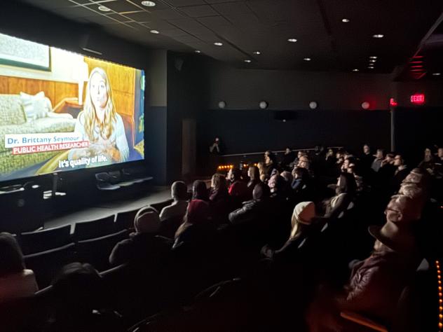 A film being screened at Calvin University's Bytwerk Theater.