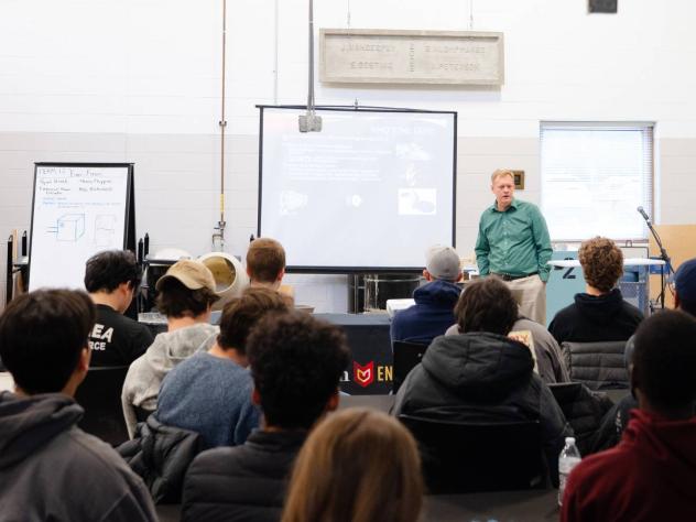 Michael VanWoerkom speaks to Calvin University students